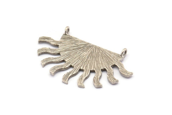Silver Sun Pendant, 2 Textured Antique Silver Plated Brass Sunny Pendants With 2 Loops, Earrings, Findings (40x25x1.2mm) BS 2449 H1304