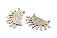 Silver Sun Pendant, 2 Textured Antique Silver Plated Brass Sunny Pendants With 2 Loops, Earrings, Findings (40x25x1.2mm) BS 2449 H1304