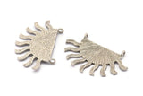 Silver Sun Pendant, 2 Textured Antique Silver Plated Brass Sunny Pendants With 2 Loops, Earrings, Findings (40x25x1.2mm) BS 2449 H1304