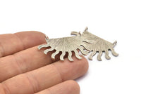 Silver Sun Pendant, 2 Textured Antique Silver Plated Brass Sunny Pendants With 2 Loops, Earrings, Findings (40x25x1.2mm) BS 2449 H1304
