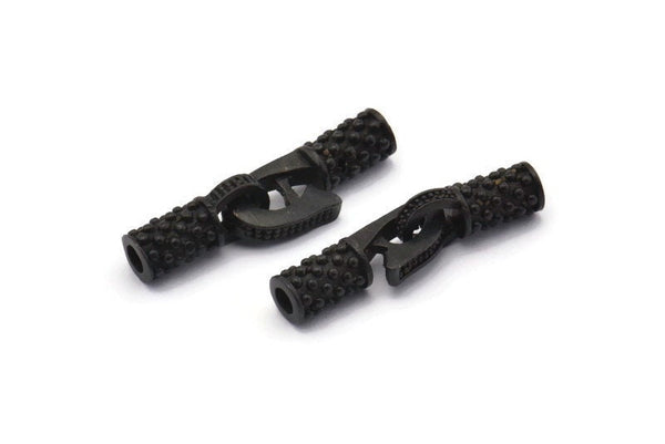 Leather Hook Caps, 4 Oxidized Black Brass Leather Cord Ends for 2mm Leather Cords, Hook Ends (15x12x4mm) N0307