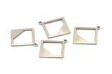 Silver Brass Square Finding, 8 Antique Silver Plated Brass Square Pendant With 1 Loop, Charms, Earring Findings (27x17x17x0.7) BS 2192