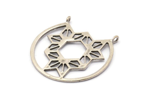 Silver Pendant, 2 Textured Antique Silver Plated Brass Pendants With 2 Loops, Charms, Findings (34x1mm) BS 2065 H1345