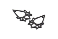 Siyah Lotus Charm, 2 Dokulu Oksitlenmiş Siyah Pirinç Lotus Çiçeği Kolye, Küpe, Charm (35x24 mm) BS 2431