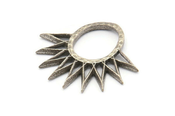 Silver Sun Pendant, 2 Antique Silver Plated Brass Textured Sunny Pendants, Earrings, Findings (30x33mm) BS 2435 H1312