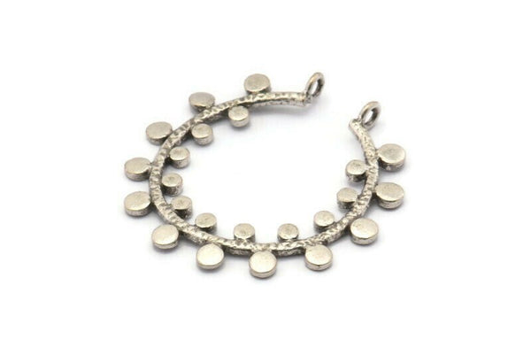 Silver Circle Pendant, 2 Antique Silver Plated Brass Circle Pendant With 2 Loops, Earrings, Charms, Findings (34.5x36x1.5mm) BS 1990