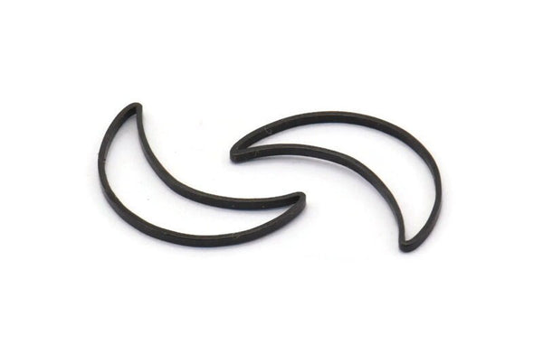 Hilal Ay Charm, 24 Oksitlenmiş Siyah Pirinç Hilal Ay Halkası (16x10mm) Bs-1163