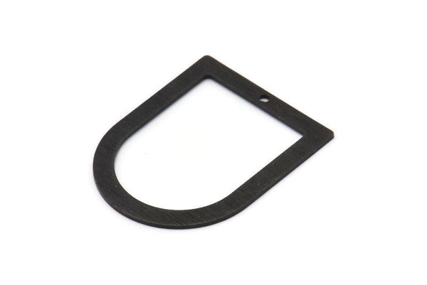 D Shape Rings - 6 Textured Oxidized Black Brass D Shape Charms With 1 Hole, Pendants (35x28x0.80mm) M380