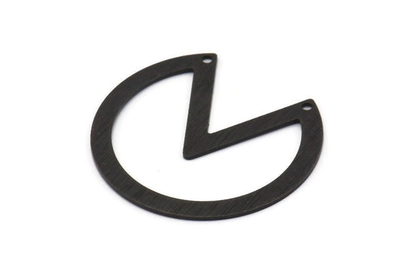 Black Circle Charm, 4 Textured Oxidized Black Brass Pizza Slice Pendants With 2 Holes, Findings (37x34x0.80mm) M189