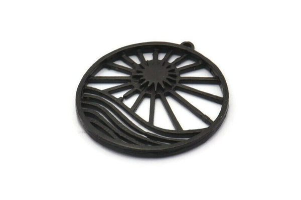 Black Sun Charm, 2 Oxidized Black Brass Sun Charms With 1 Loop, Findings (30x28mm) N1482 H0996