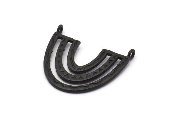 Black Charm, 2 Oxidized Black Brass, Black Pendants, Charm Pendants, Black U Shape Charms With 2 Loops (26x23x1.2mm) N1452 H0941