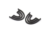 Black Charm, 2 Oxidized Black Brass, Black Pendants, Charm Pendants, Black U Shape Charms With 2 Loops (26x23x1.2mm) N1452 H0941