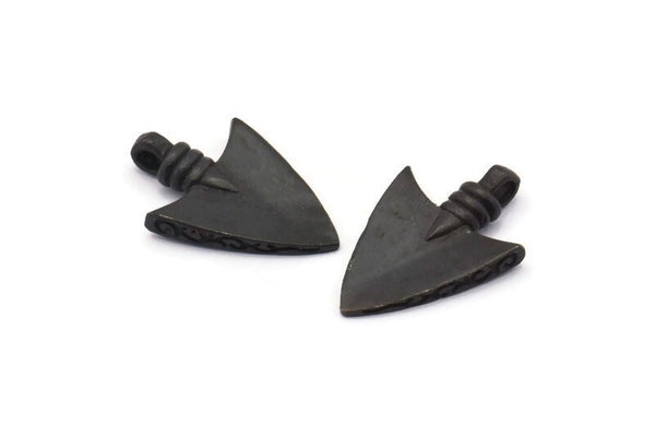 Siyah Sivri Uç, 4 Oksitlenmiş Siyah Pirinç Taş Devri Sivri Uç Kolye Ucu, 1 Halka (23x15 mm) N0259