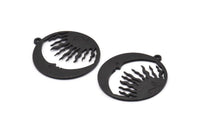Ay ve Güneş, 2 Oksitlenmiş Siyah Pirinç, Siyah Ay, Siyah Güneş, Siyah Kolye, 1 Halkalı Oksitlenmiş Siyah Pirinç Tılsım (32x29x1,2 mm) N1354 H1307