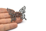 Black Butterfly Charm, Oxidized Black Brass Butterfly Charm With 2 Loops, Pendants (51x44x1.2mm) N1465