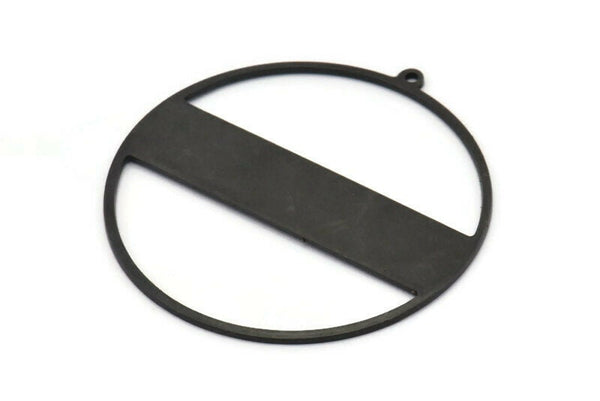 Siyah Yuvarlak Charm, 1 Döngülü 2 Oksitlenmiş Siyah Pirinç Yuvarlak Charm, Damgalama Boşlukları (45x43x0,90 mm) M660