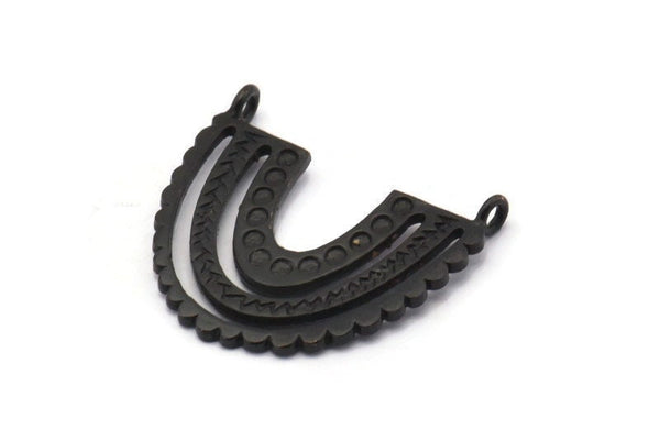 Black Charm, 2 Oxidized Black Brass, Black Pendants, Pendants, Oxidized Black Brass U Shape Charms With 2 Loops (24x22x1.2mm) N1449 H1331