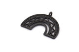 Black Charm, 4 Oxidized Black Brass, Black Pendants, Charm Pendants, Black Semi Circle Charms With 1 Loop (24x18x1.2mm) N1473 H1337