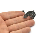Black Charm, 4 Oxidized Black Brass, Black Pendants, Charm Pendants, Black Semi Circle Charms With 1 Loop (24x18x1.2mm) N1473 H1337