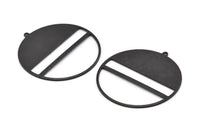 Siyah Yuvarlak Charm, 1 Döngülü 2 Oksitlenmiş Siyah Pirinç Yuvarlak Charm, Damgalama Boşlukları (45x43x0,90 mm) M663