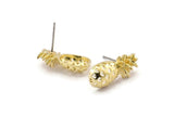 Brass Pineapple Earring, 4 Raw Brass Pineapple Stud Earrings (20x9mm) N1548