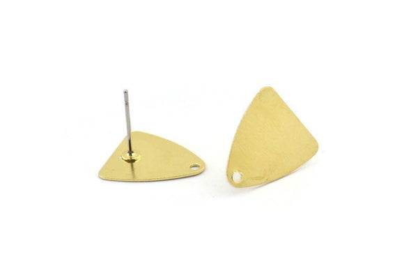Brass Triangle Earring, 12 Raw Brass Triangle Stud Earrings With 1 Hole (13.5x15mm) N0668 A2111