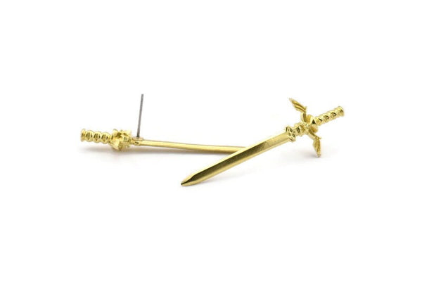 Zelda Sword Earring, 2 Raw Brass Sword Stud Earrings (45x15mm) N0800 A2145