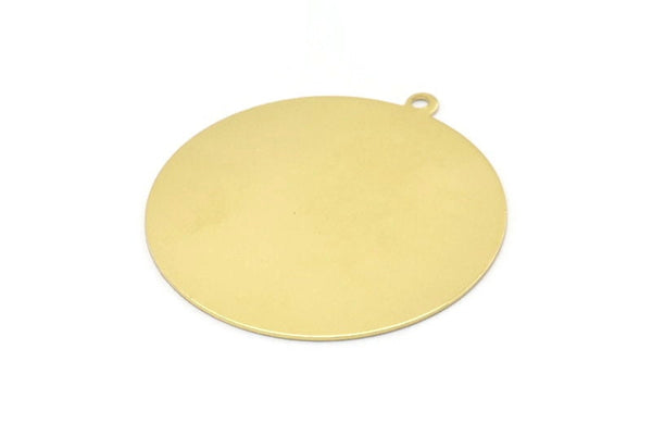 Brass Circle Charm, 4 Raw Brass Circle Charms With 1 Loop, Pendants, Earrings, Findings (41x38x0.6mm) M02036