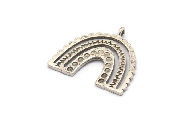 Silver Charm, 2 Antique Silver Plated Brass, Silver Pendants, Charm Pendants, Silver U Shape Charms With 1 Loop (24x22x1.2mm) N1471 H1335