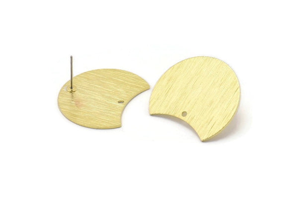 Brass Moon Earring, 4 Textured Raw Brass Moon Stud Earrings With 1 Hole (28x21x0.80mm) M063 A2336