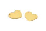 Gold Heart Charm, 4 Gold Plated Brass Heart Charms With 1 Hole (16x14x1mm) M850