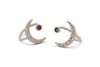 Silver Ring Settings, 2 Hammered Antique Silver Plated Brass Moon And Planet Ring With 1 Stone Setting - Pad Size 4mm N1151