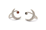 Silver Ring Settings, 2 Hammered Antique Silver Plated Brass Moon And Planet Ring With 1 Stone Setting - Pad Size 4mm N1151