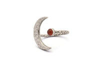 Silver Ring Settings, 2 Hammered Antique Silver Plated Brass Moon And Planet Ring With 1 Stone Setting - Pad Size 4mm N1151