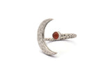 Silver Ring Settings, 2 Hammered Antique Silver Plated Brass Moon And Planet Ring With 1 Stone Setting - Pad Size 4mm N1151