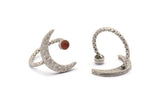 Silver Ring Settings, 2 Hammered Antique Silver Plated Brass Moon And Planet Ring With 1 Stone Setting - Pad Size 4mm N1151