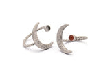 Silver Ring Settings, 2 Hammered Antique Silver Plated Brass Moon And Planet Ring With 1 Stone Setting - Pad Size 4mm N1151