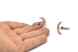 Silver Ring Settings, 2 Hammered Antique Silver Plated Brass Moon And Planet Ring With 1 Stone Setting - Pad Size 4mm N1151