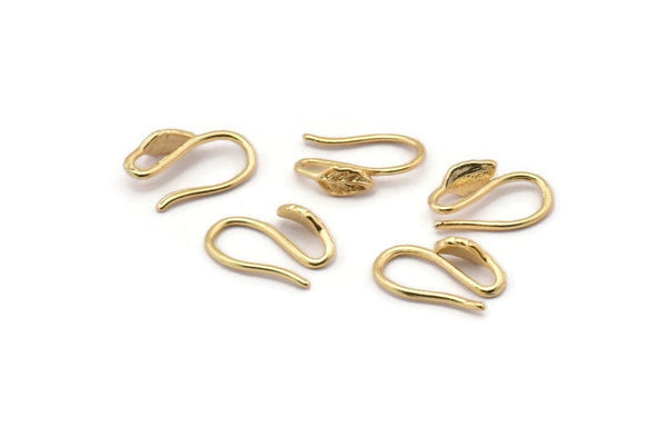 Gold Ear Hooks, 8 Gold Plated Brass Leaf Earring Wires, Earring Hooks (12mm) D1330