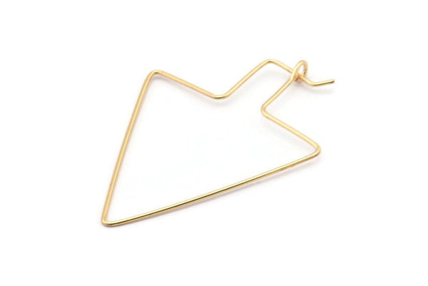 Gold Arrow Wire Earring, 18 Gold Brass Wire Arrow Sign Earring Charms, Pendants, Findings (46x34x0.7mm) E355 Q1064
