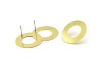 Brass Circle Earring, 10 Raw Brass Circle Stud Earrings (25mm) D0179 A2194