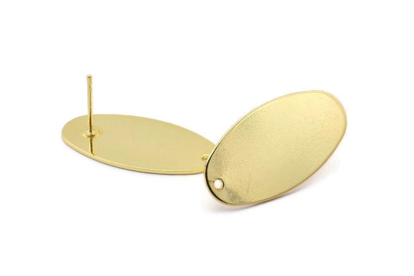Altın Oval Küpe 2 Altın Kaplama Pirinç Oval Küpe 1 Delikli (30x15x0,80 mm) D0580 A1330 Q1034