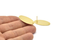 Altın Oval Küpe 2 Altın Kaplama Pirinç Oval Küpe 1 Delikli (30x15x0,80 mm) D0580 A1330 Q1034