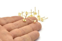 Gold Square Earring, 8 Gold Plated Brass Square Stud Earrings (5mm) D1449