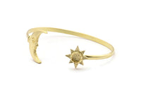 Brass Moon Cuff,  Raw Brass Moon And Star Cuff Stone Setting With 1 Pad -  Pad Size 6mm N1586