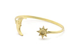 Brass Moon Cuff,  Raw Brass Moon And Star Cuff Stone Setting With 1 Pad -  Pad Size 6mm N1586