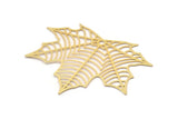 Gold Leaf Charm, 4 Gold Plated Brass Leaf Charms With 1 Hole, Earrings (38x47mm) D0633