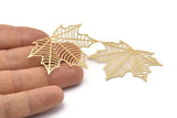Gold Leaf Charm, 4 Gold Plated Brass Leaf Charms With 1 Hole, Earrings (38x47mm) D0633