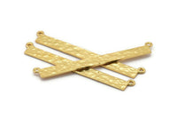 Gold Rectangle Pendant, 2 Gold Plated Brass Hammered Rectangle Pendants with 2 Loops, Necklace Findings (53x5x0.80mm) BS 2308