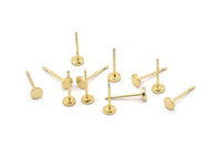 Gold Round Earring, 10 Gold Plated Brass Round Earring Studs (4x0.80mm) A1531